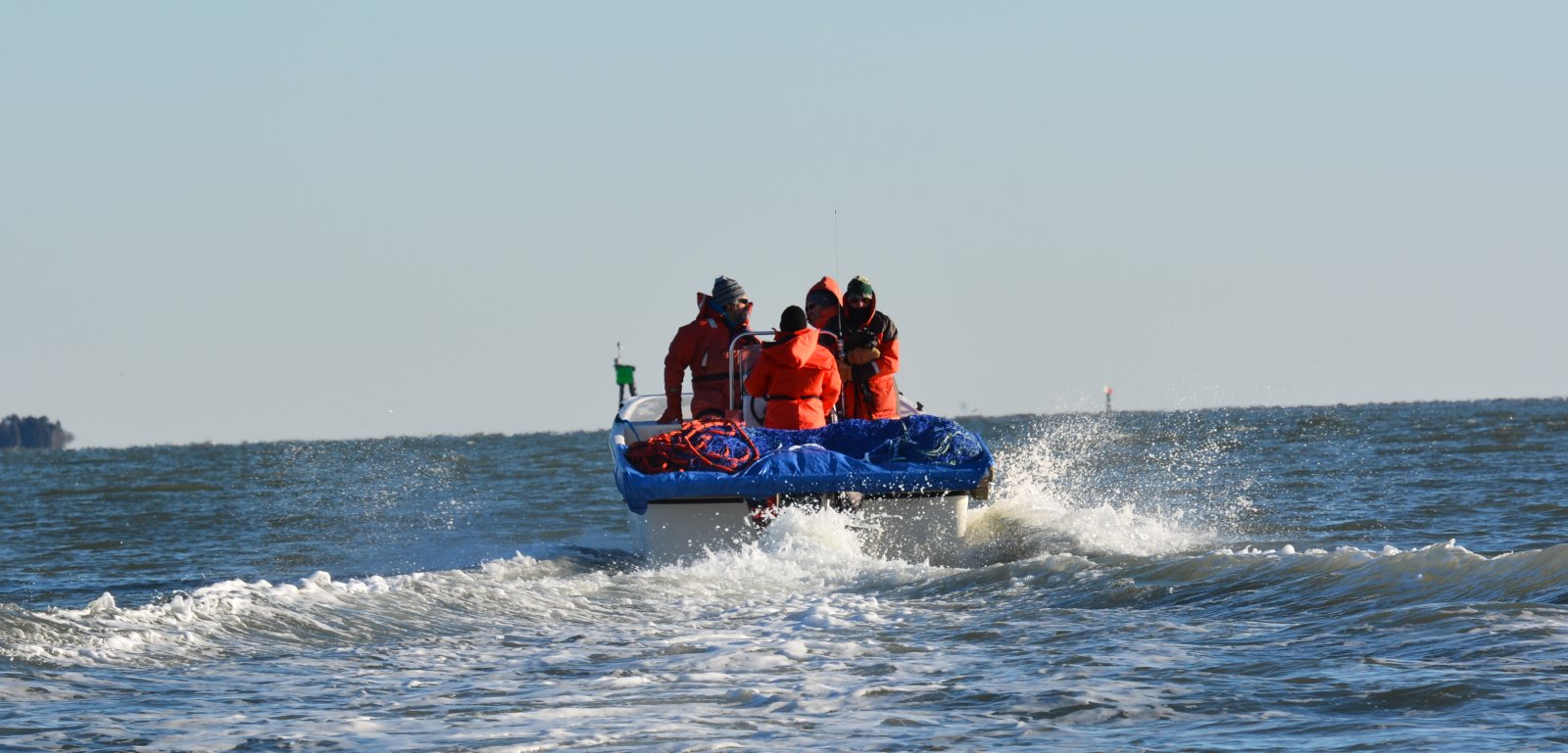 Image slide of A net deployment platform was developed and worked well and the net came off without a hitch! Photo credit - Deanna Rees, NAVFAC Atlantic