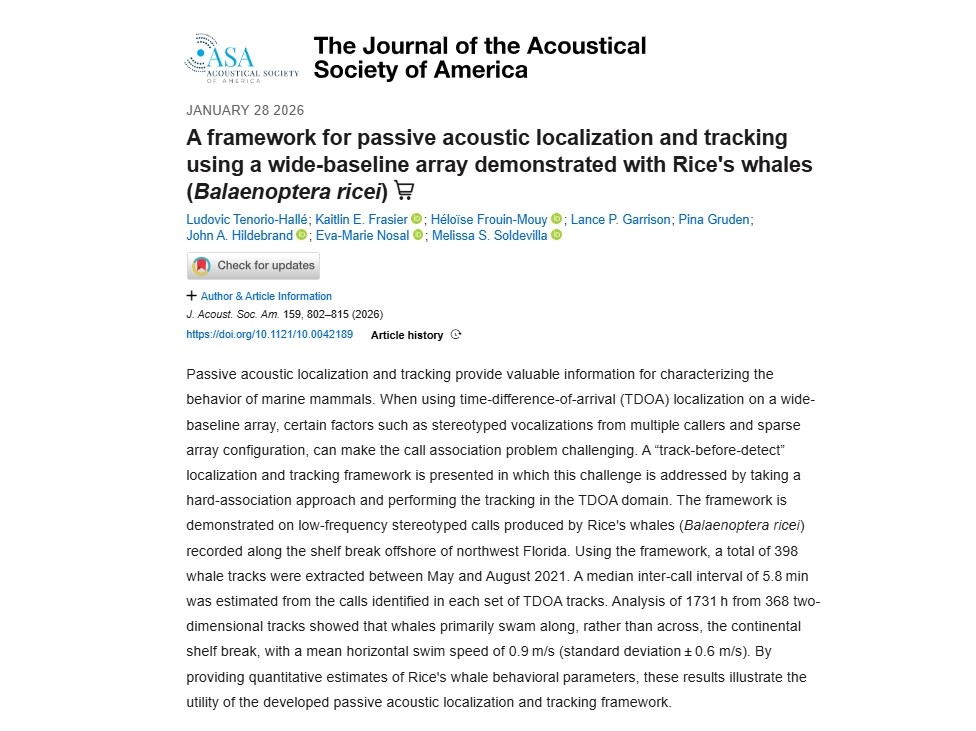 A framework for passive acoustic localization and tracking using a wide-baseline array demonstrated with Rice’s whales (Balaenoptera ricei) thumbnail image