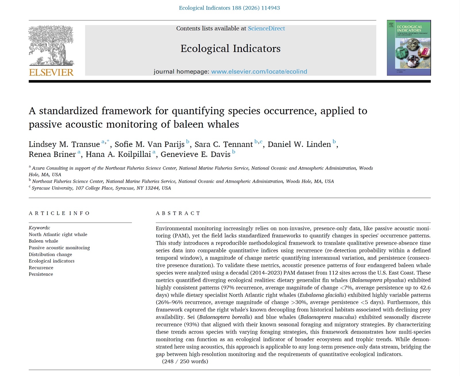 A standardized framework for quantifying species occurrence, applied to passive acoustic monitoring of baleen whales thumbnail image